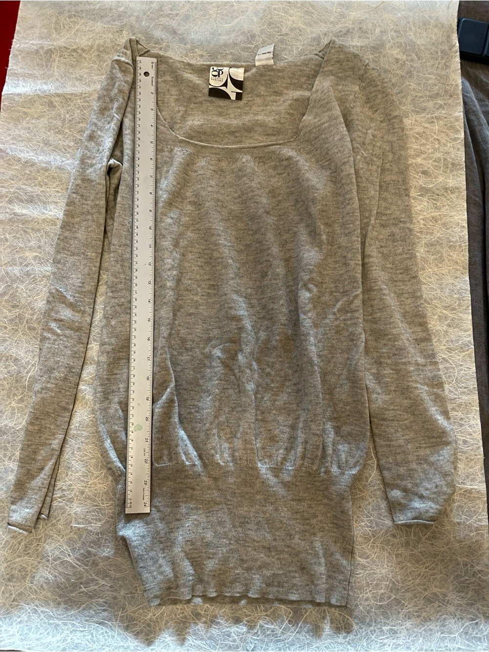 Barneys New York CO-OP Gray Scoop Neck Cashmere Blend Lightweight Long Sweater